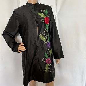 Blutique  Embroidery Top hook closure Silk/Polyester Black Dress Coat Size M
